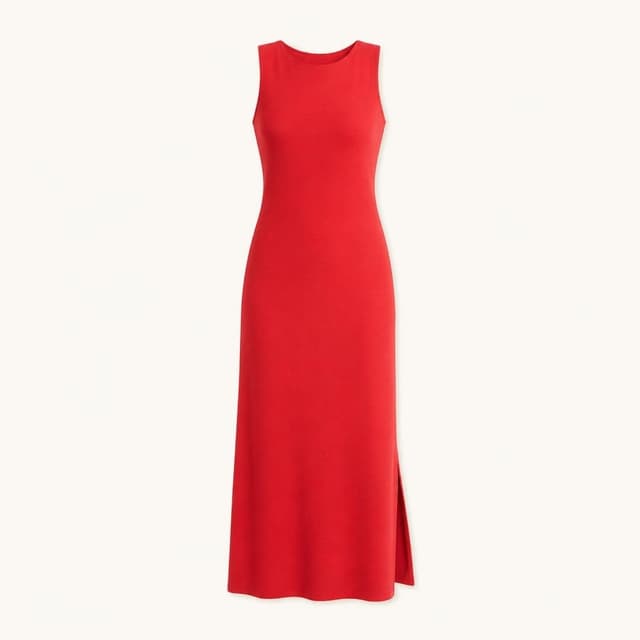Red sleeveless midi dress